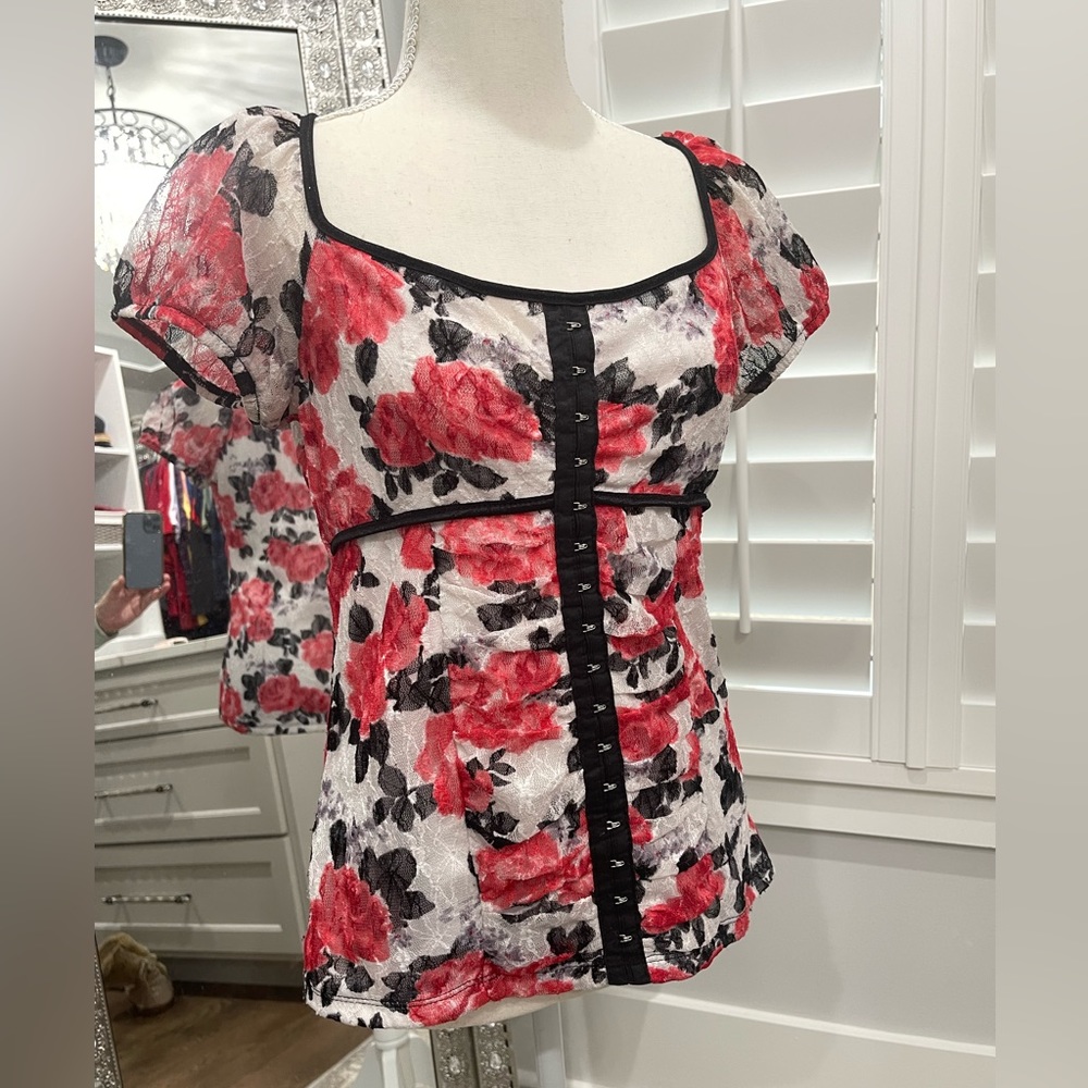Red and Black Lace New Directions top